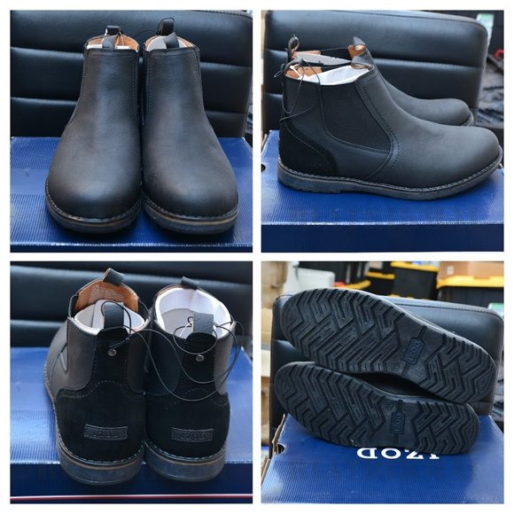 Men's Lucas‎ Pull-On Chukka Leather Boot in Black Memory Foam Round Toe IZOD - Picture 1 of 6